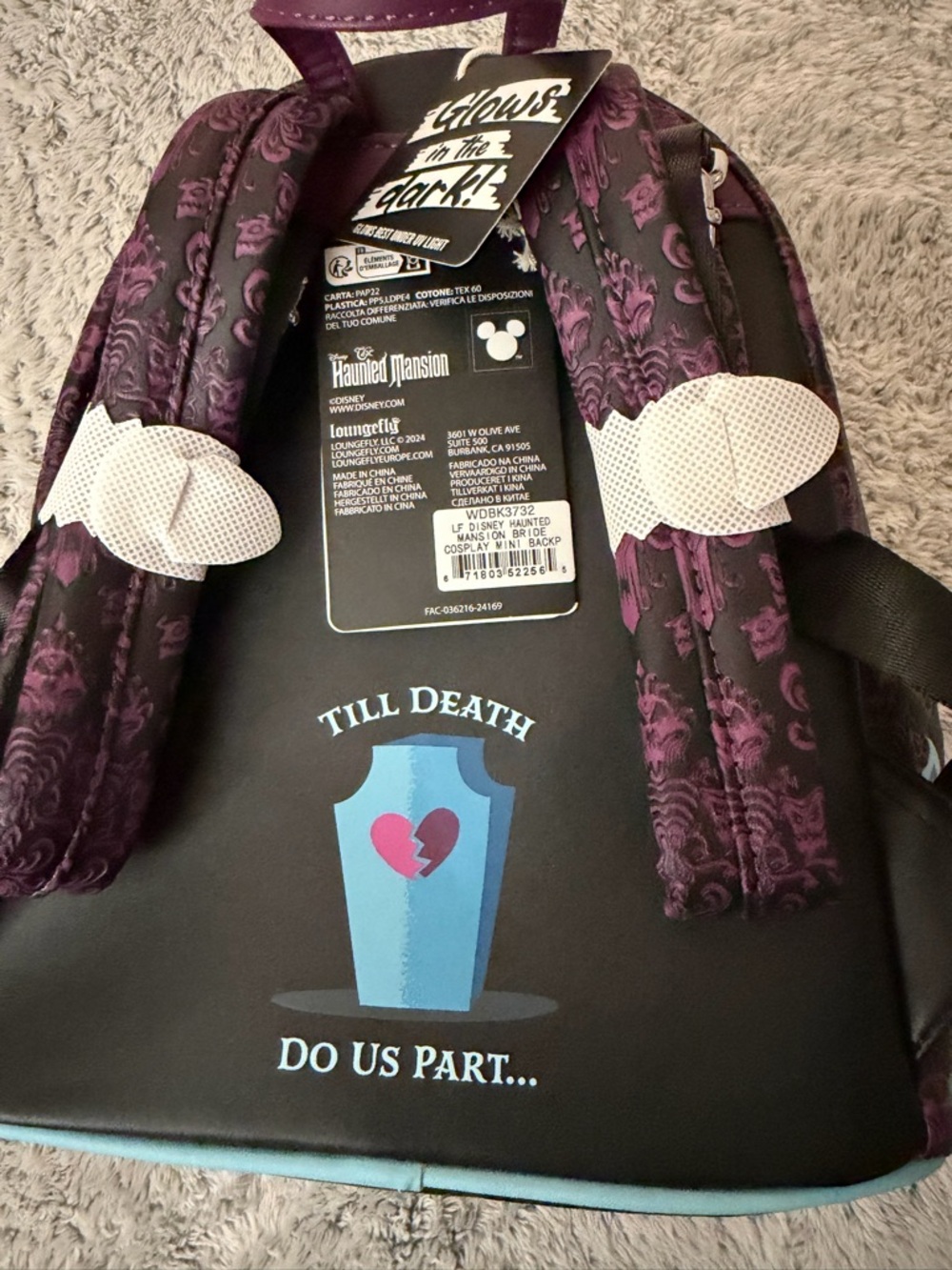 Retired Loungefly Disney Haunted Mansion Mini Backpack Glow in the Dark - Picture 2 of 14